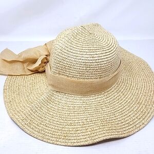 Tan Sun Hat Wide Brim Foldable Travel Floppy Hat With Bows‎ Summer Vacation Hat